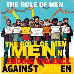 A powerful poster illustrating the theme of "The Role of Men in Ending Violence Against Women"