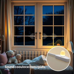 A softly lit nursery featuring a child peacefully asleep in a crib, bathed in warm, soft light