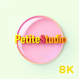A vibrant and attention-grabbing graphic featuring the text 'PetiteStudio' enclosed within a round frame