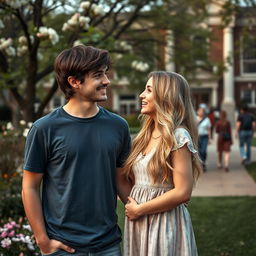 A nostalgic scene capturing the moment of a heartfelt reunion between two former high school lovers