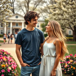 A nostalgic scene capturing the moment of a heartfelt reunion between two former high school lovers