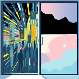 An abstract representation contrasting a chaotic, noisy city scene with a calm, peaceful space