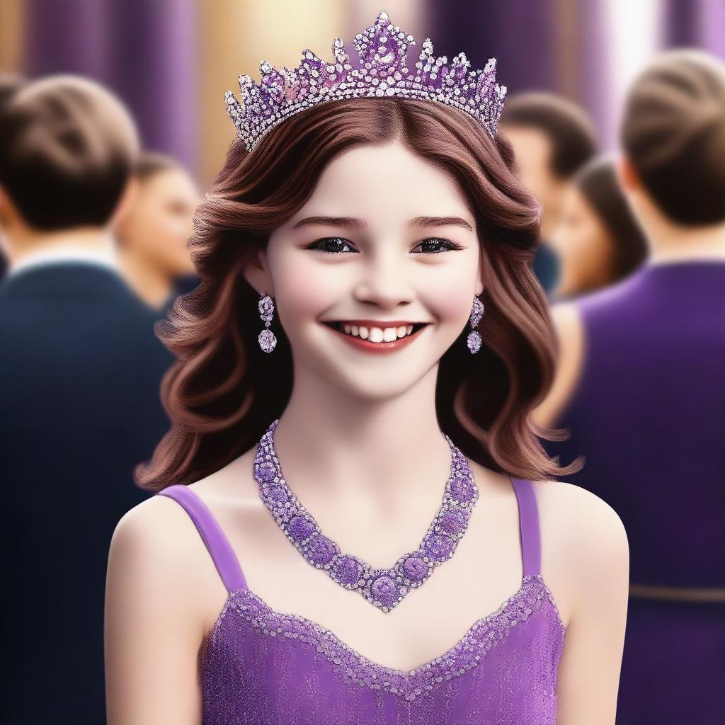 A high-quality, realistic digital art image presents a 14-year-old girl who is a famous actress