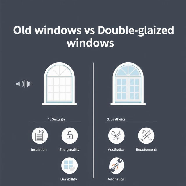 A visual infographic comparing old windows and double-glazed windows