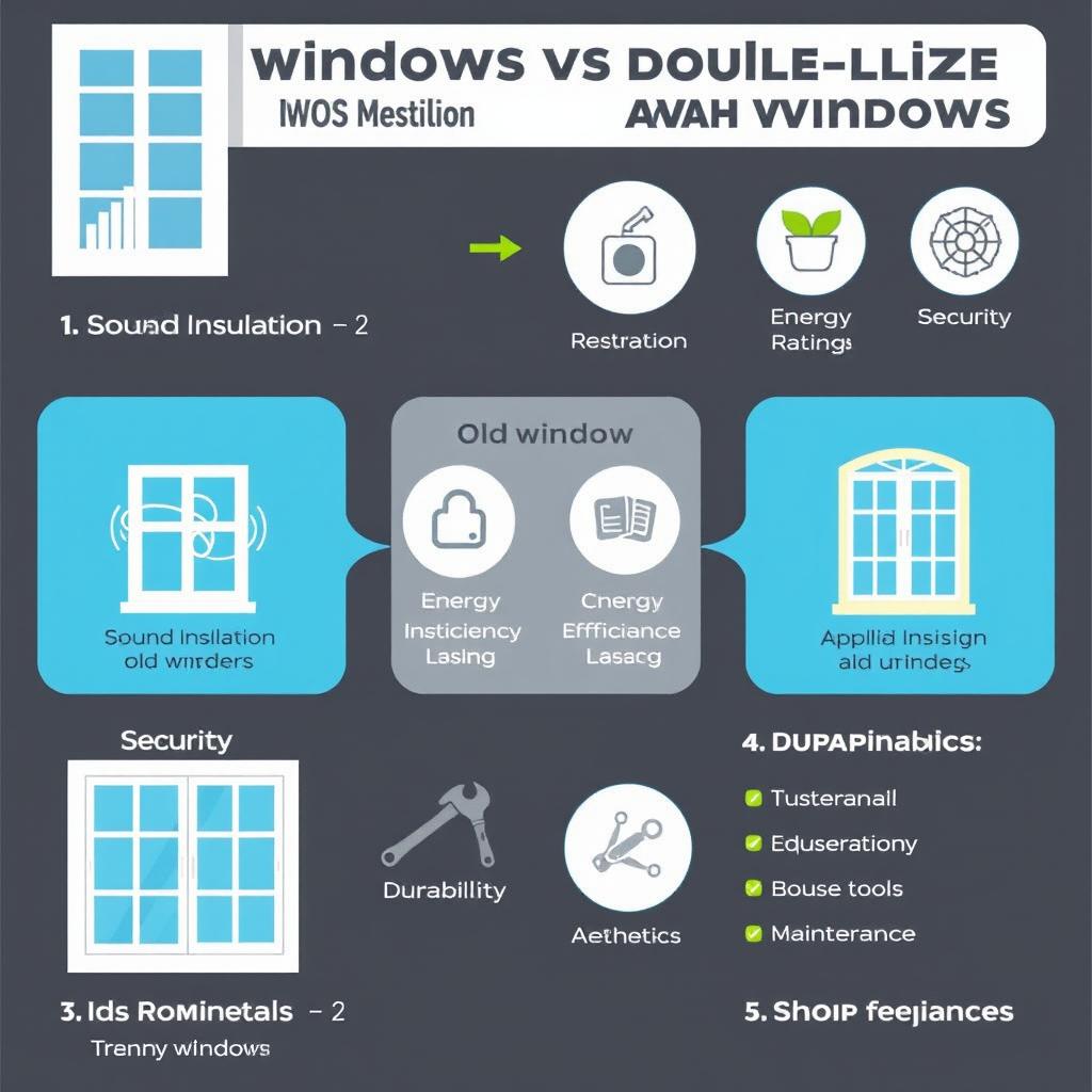 A visual infographic comparing old windows and double-glazed windows