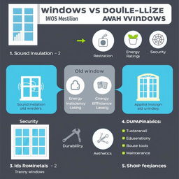 A visual infographic comparing old windows and double-glazed windows
