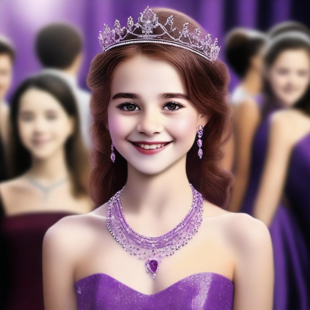 A high-quality, realistic digital art image presents a 14-year-old girl who is a famous actress