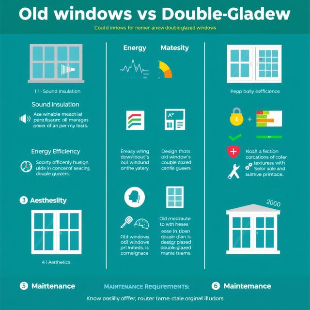 A visual infographic comparing old windows and double-glazed windows, featuring clear icons and graphics to illustrate key differences