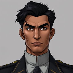 A powerful and serious character portrait inspired by Murad Alamdaar, featuring a strong and solid face that conveys determination and resolve