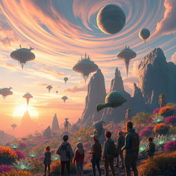 A vibrant and imaginative world called Planet Limitless, full of lush, colorful landscapes featuring bioluminescent plants and gigantic, whimsical creatures