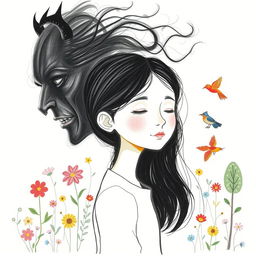 An abstract drawing depicting a girl with a serene expression, symbolizing her ability to keenly observe her surroundings