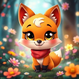 A cute character resembling a playful cartoon fox with big sparkling eyes and a fluffy tail