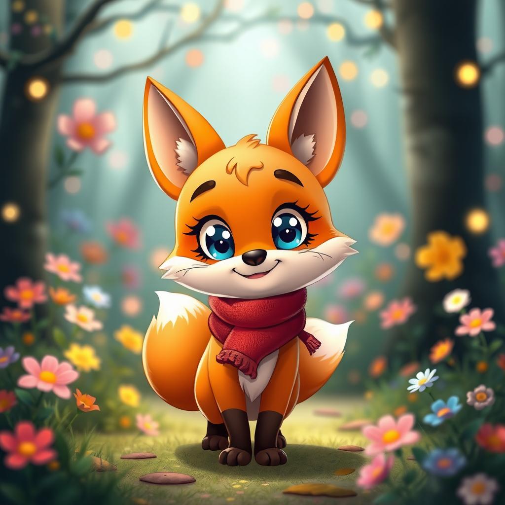 A cute character resembling a playful cartoon fox with big sparkling eyes and a fluffy tail