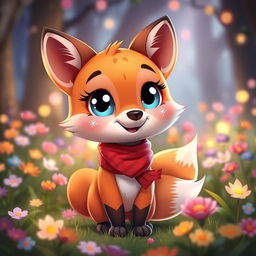 A cute character resembling a playful cartoon fox with big sparkling eyes and a fluffy tail