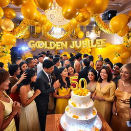 A vibrant and festive scene celebrating a Golden Jubilee