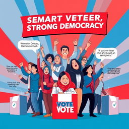 A vibrant and empowering poster with the theme 'Smart Voter, Strong Democracy'