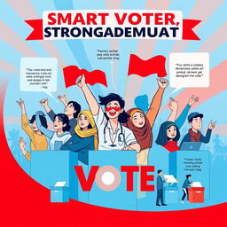 A vibrant and empowering poster with the theme 'Smart Voter, Strong Democracy'