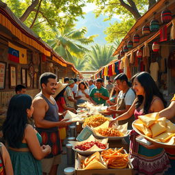 An artistic representation showcasing the cultural fusion between Venezuelans and Ecuadorians