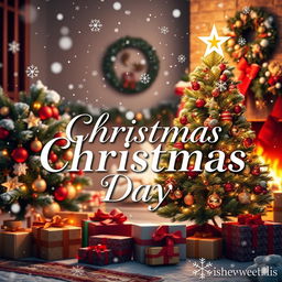 A festive Christmas presentation image featuring the words "Christmas Day" in elegant lettering