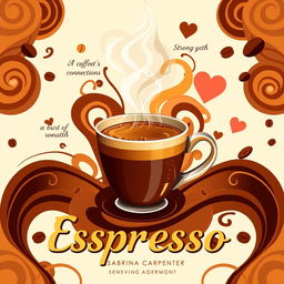 A vibrant and artistic poster inspired by the song "Espresso" by Sabrina Carpenter