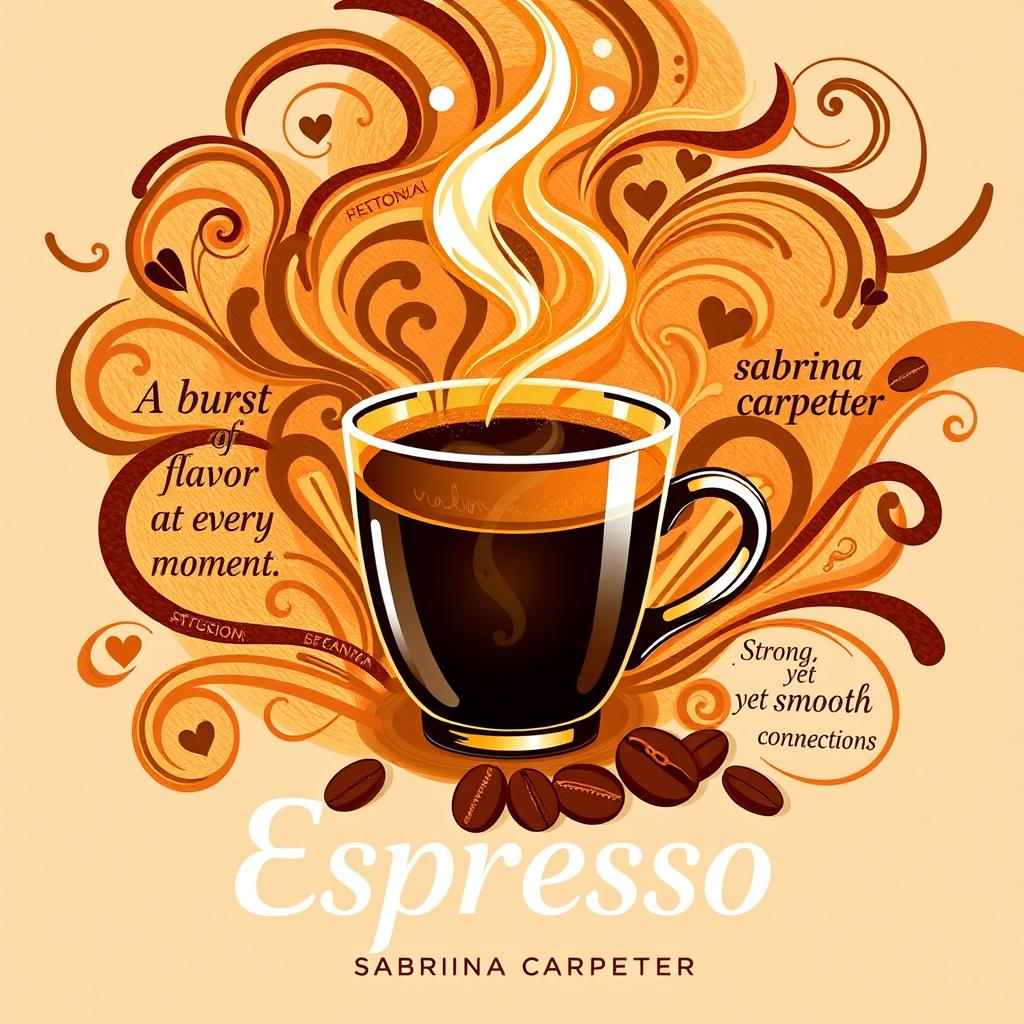 A vibrant and artistic poster inspired by the song "Espresso" by Sabrina Carpenter