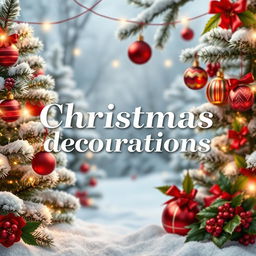 A beautifully designed Christmas-themed presentation image featuring the text "Christmas decorations" in an elegant and festive font