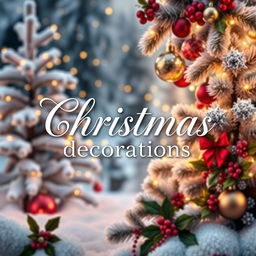 A beautifully designed Christmas-themed presentation image featuring the text "Christmas decorations" in an elegant and festive font