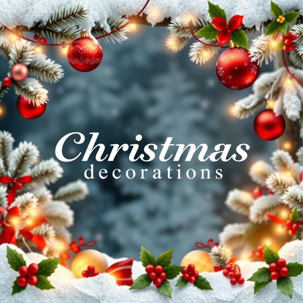 A beautifully designed Christmas-themed presentation image featuring the text "Christmas decorations" in an elegant and festive font