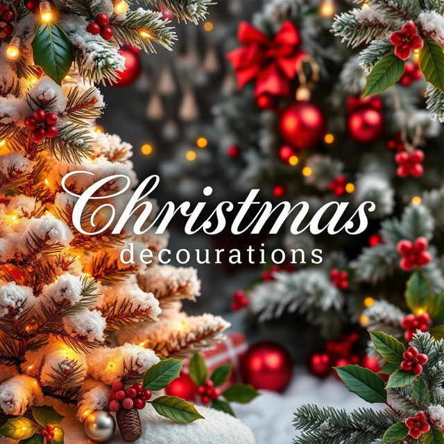 A beautifully designed Christmas-themed presentation image featuring the text "Christmas decorations" in an elegant and festive font