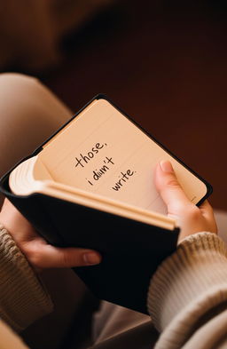 A close-up of a pair of hands gently holding a black diary with a textured cover