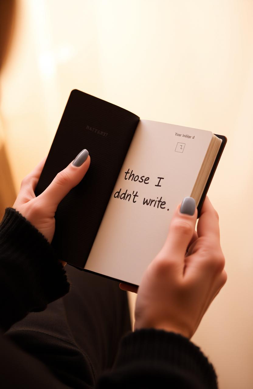 A close-up of a pair of hands gently holding a black diary with a textured cover