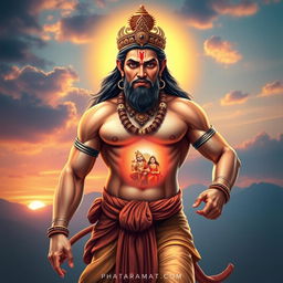 A divine representation of Hanuman Ji, the Hindu deity known for his strength, devotion, and monkey-like features