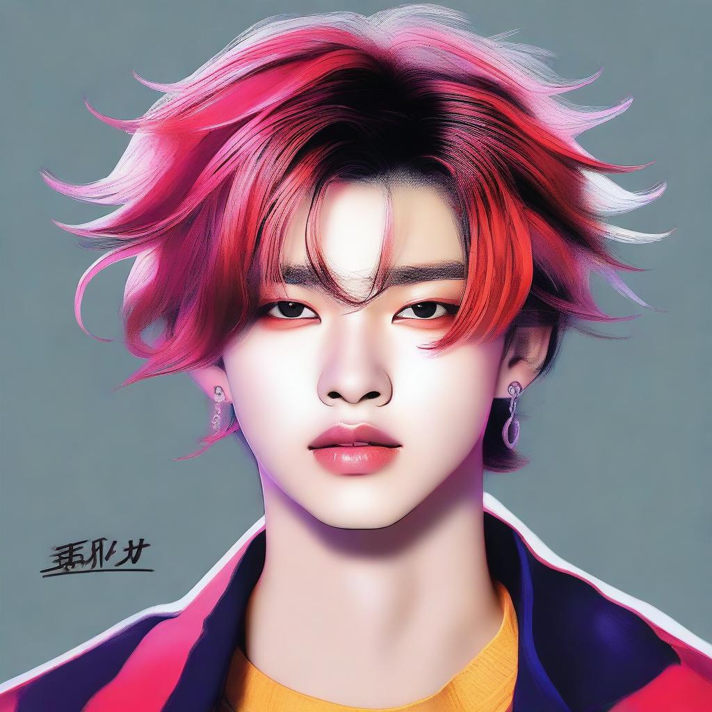 A high-resolution digital art image of Hwang Hyunjin, a member of the South Korean boy band, Stray Kids