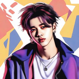 A high-resolution digital art image of Hwang Hyunjin, a member of the South Korean boy band, Stray Kids