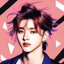 A high-resolution digital art image of Hwang Hyunjin, a member of the South Korean boy band, Stray Kids