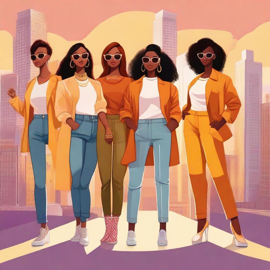 A high-quality digital art featuring a group of confident women, each showcasing their unique style and personality