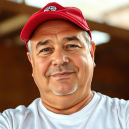 A light brown-skinned man with a clean-shaven face, no beard or mustache, wearing a red cap on his head for a casual look