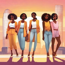 A high-quality digital art featuring a group of confident women, each showcasing their unique style and personality