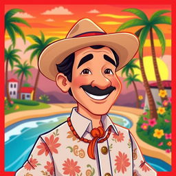A whimsical and vibrant illustration featuring Jose Martí as if he were a character in a Disney animated film