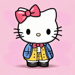 A delightful digital art piece featuring the historical figure James Watt, depicted in the adorable style of Hello Kitty