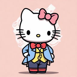 A delightful digital art piece featuring the historical figure James Watt, depicted in the adorable style of Hello Kitty