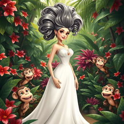 A beautiful white Cuban woman wearing a flowing white dress and an extravagant hairstyle typical of the 1800s