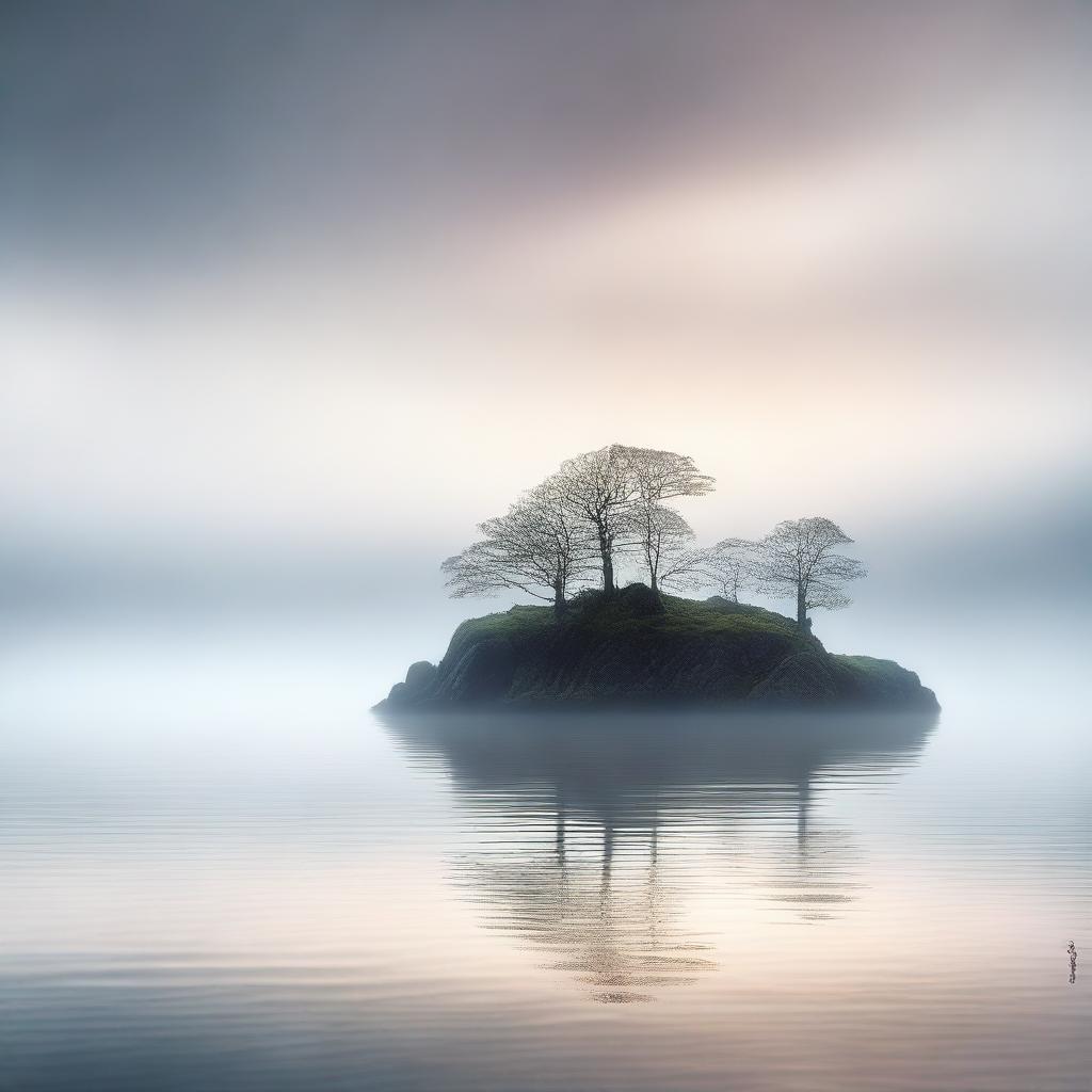 This is a high-quality digital art image showcasing a misty isle