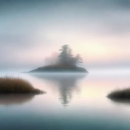 This is a high-quality digital art image showcasing a misty isle