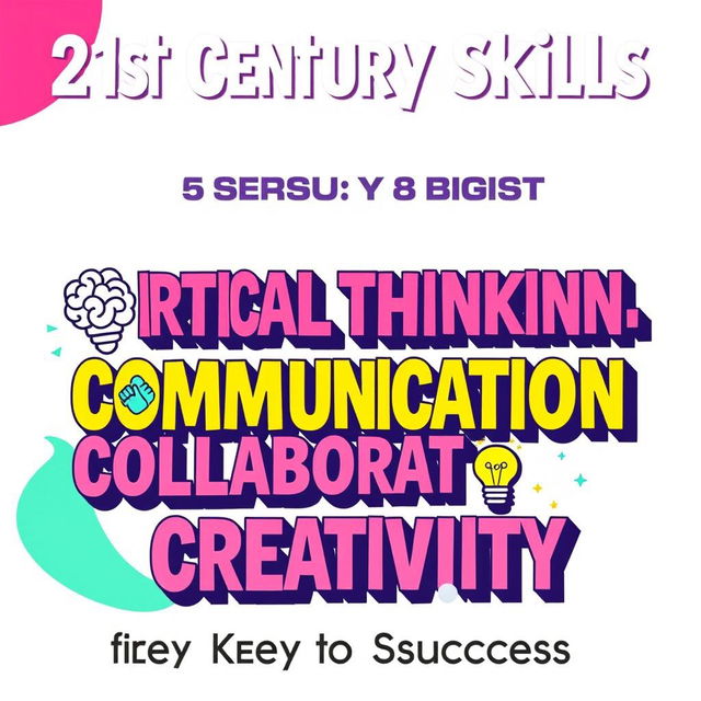 A vibrant and colorful poster design titled '21st Century Skills: The Key to Success'