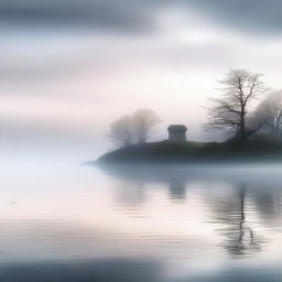 This is a high-quality digital art image showcasing a misty isle