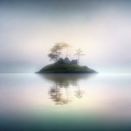 This is a high-quality digital art image showcasing a misty isle