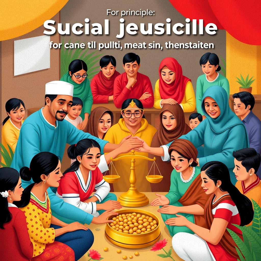 A visual representation of the fourth principle of Pancasila, which emphasizes social justice for all Indonesian people