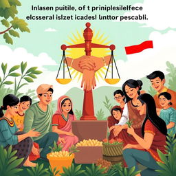 A visual representation of the fourth principle of Pancasila, which emphasizes social justice for all Indonesian people
