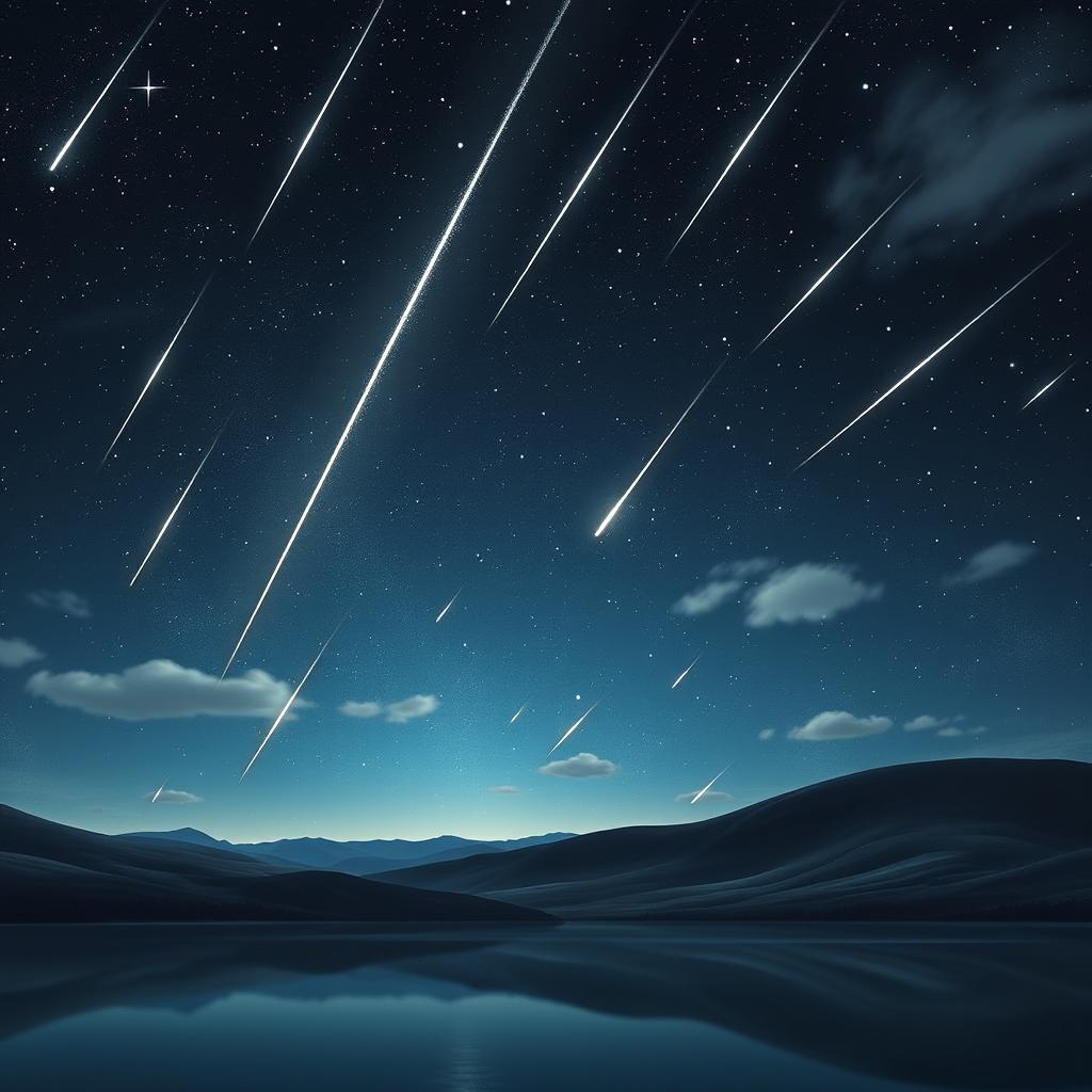 A compelling and detailed visual representation of the celestial phenomenon known as a meteor shower